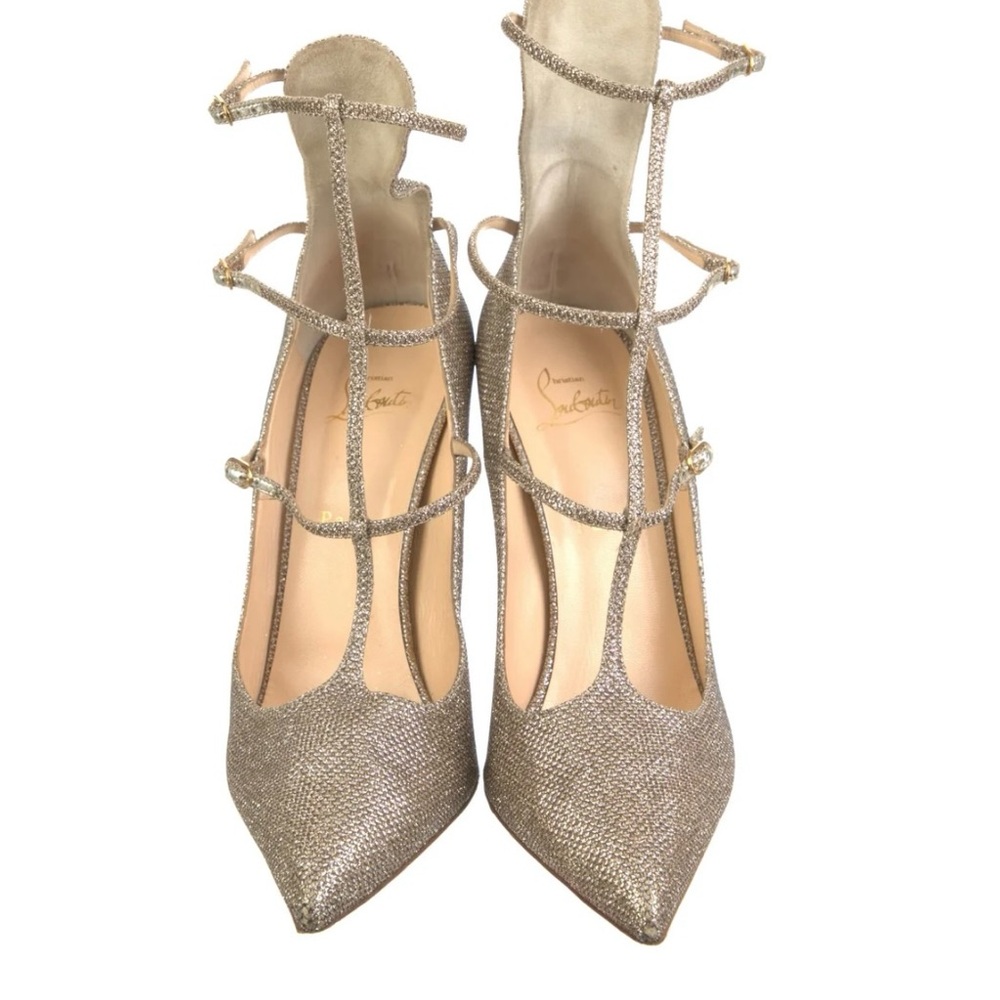 Christian Louboutin Gold Glitter T-Strap Heels